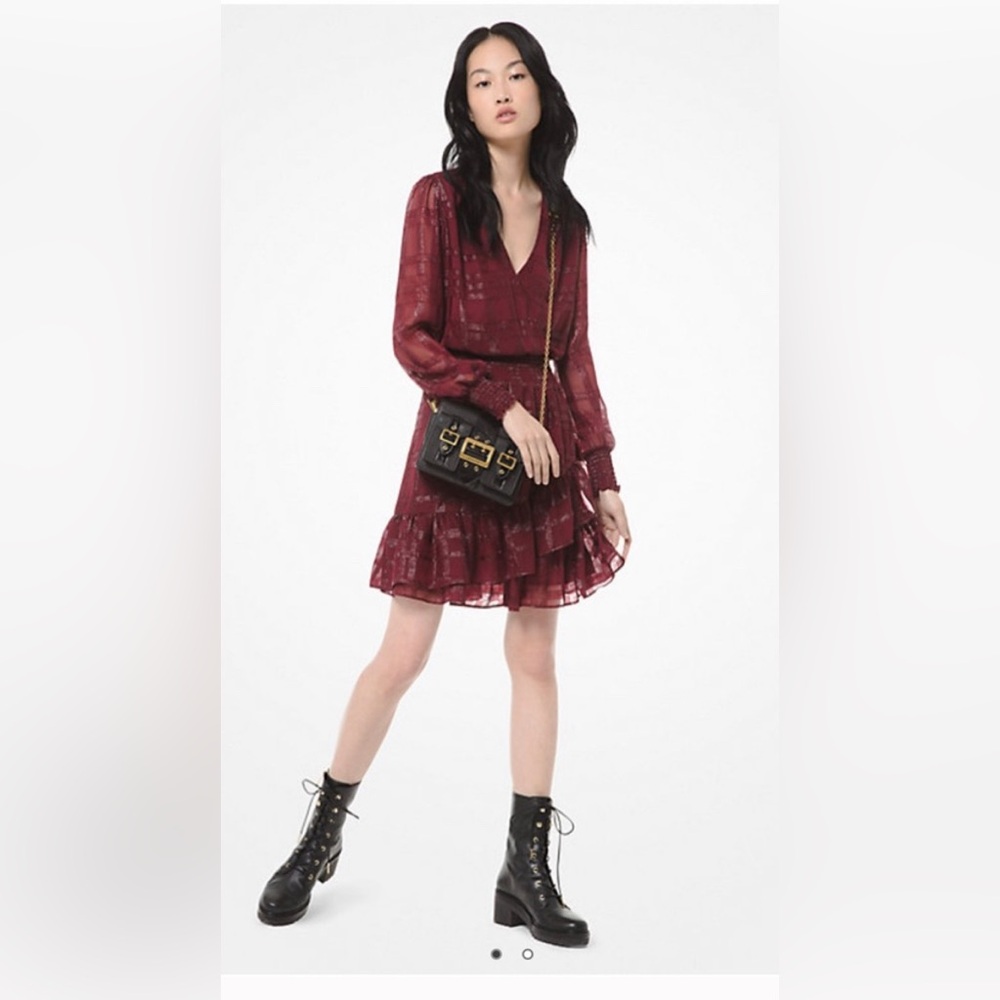 Michael Kors plaid ruffled jacquard mini dress